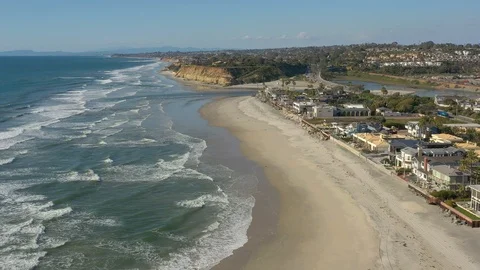 Del Mar Beach Empty due to Coronavirus Aerial shot Stock Footage 127454192