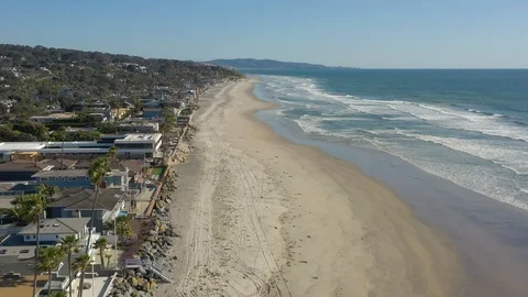 Del Mar Beach Empty due to Coronavirus Aerial shot Stock Footage 127454204