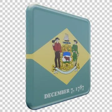 Delaware 3d illustration flag on pole. Wood flagpole Stock Illustration