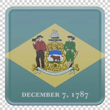 Delaware 3d illustration flag on pole. Wood flagpole Illustrazione stock