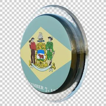 Delaware 3d illustration flag on pole. Wood flagpole Stock Illustration