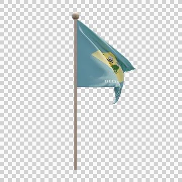 Delaware 3d illustration flag on pole. Wood flagpole Stock Illustration