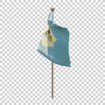 Delaware 3d illustration flag on pole. Wood flagpole Stock Illustration