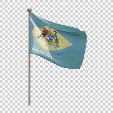 Delaware 3d illustration flag on pole. Wood flagpole 库存插图