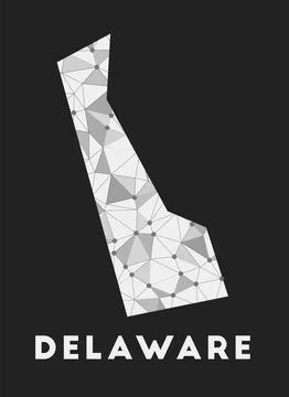 Delaware - communication network map of us state. Delaware trendy geometric.. Ilustração Stock