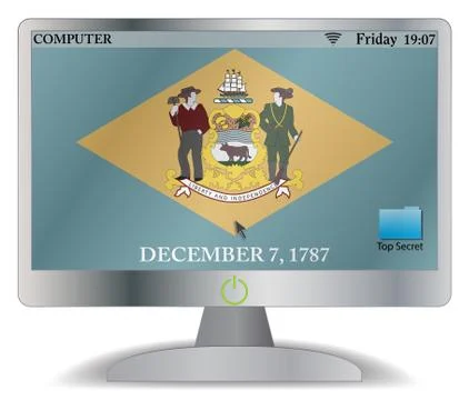 Delaware Computer Screen With On Button Stock Illustration
