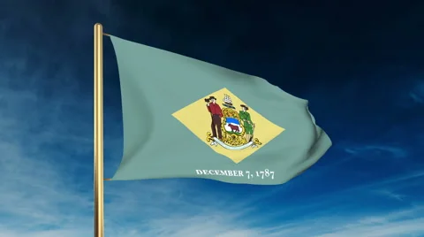 Delaware flag slider style. Waving in the win with cloud background animation Video stock 48161011