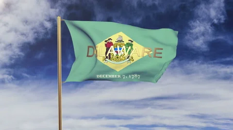 Delaware flag with title waving in the wind. Looping sun rises style.  Animation Video stock 48161436