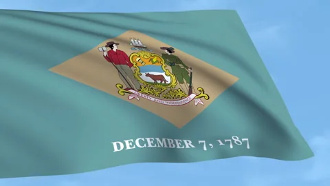 Delaware flag waving on a clear blue sky Stock Footage 323639858
