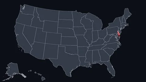 Delaware Highlighted Raised in 3D on US Election Map Neutral Teal Amber, Black Stock Illustration