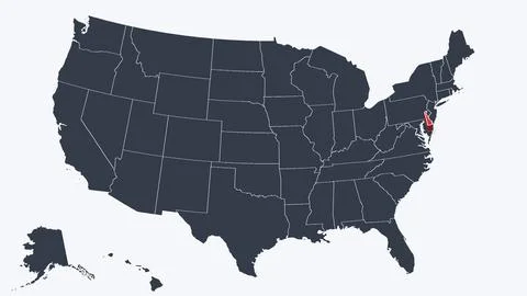 Delaware Highlighted Raised in 3D on US Election Map Neutral Teal Amber, White Stock Illustration