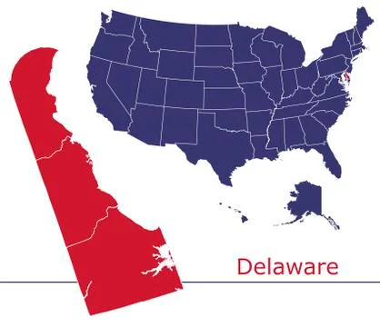 Delaware map counties vector with USA map Stock Illustration
