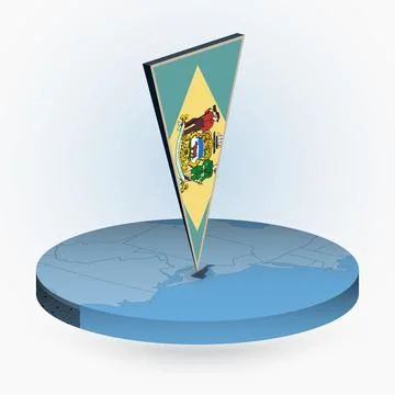 Delaware map in round isometric style with triangular 3D flag of US State D.. Stock Illustration