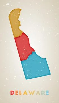 Delaware map. Us state poster with colored regions. Old grunge texture. Vec.. Stock Illustration