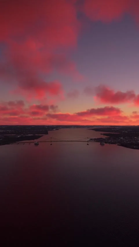 Delaware Memorial Bridge in Delaware. Front aerial view at sunset. United States Video stock 284489478