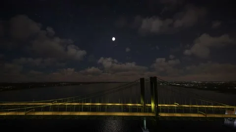 Delaware Memorial Bridge in Delaware. Side aerial view at night. USA Vídeo Stock 218433623