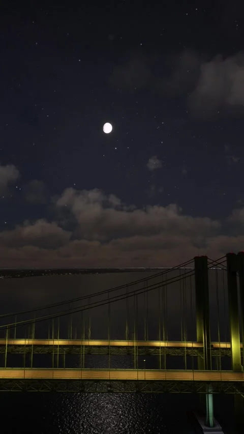 Delaware Memorial Bridge in Delaware. Side aerial view at night. United States Stock Footage 284489490