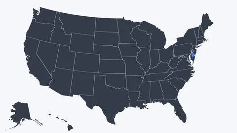 Delaware Raised in 3D on US Election Map Red and Blue Highlight, White Stock Illustration