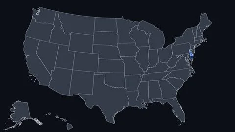 Delaware Raised in 3D on US Election Map Red and Blue Highlight, Black Stock Illustration