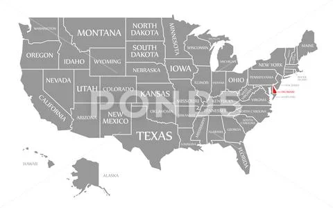 Delaware red highlighted in map of the United States of America Stock Illustration