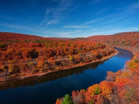 Delaware river during autumn Stock Photos