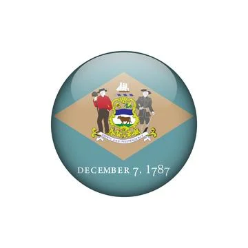 Delaware Round Circle Button Flag of the US States Vector Template Stock Illustration