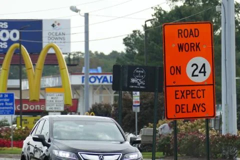 Delaware Rt. 24 Road Work Delay Sign Stock Photos
