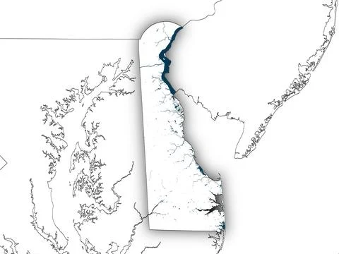 Delaware shape with state borders, white map Illustrazione stock