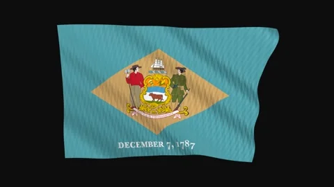 Delaware state flag waving on black background seamless loop Stock Footage 344676096