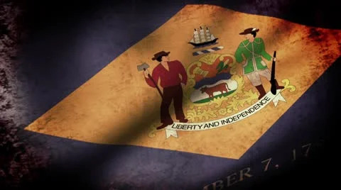 Delaware State Flag Waving, grunge look Vidéo 8963848