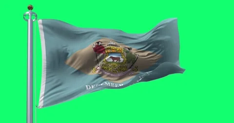 Delaware state flag waving isolated on green background Stock Footage 277942388