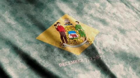 Delaware State Flag waving in the wind grunge version Stock Footage 236432032