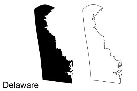 Delaware State Map Silhouette and Outline on White Background Keywords: Del.. Stock Illustration