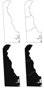 Delaware state outline County map set - United States Stock Illustration