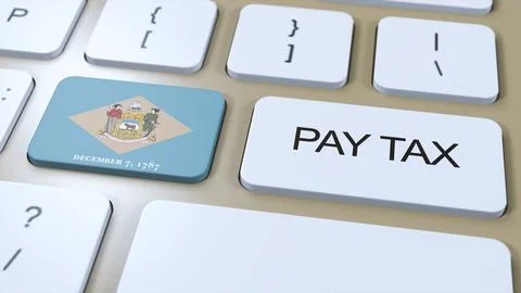 Delaware State Pay Tax 3D Illustration. Flag of State Stock Illustration