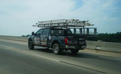 Delaware, U.S.A - Aug 1, 2026 - ABG Roofing Company Ford pickup truck carry.. Stock Photos