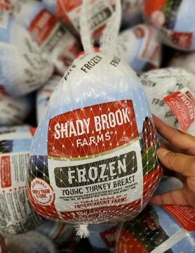 Delaware, U.S - Oct 29, 2025 - A Shady Brook Farms frozen young turkey brea.. Stock Photos