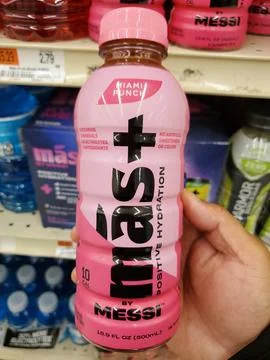 Delaware, U.S - Oct 29, 2025 - A pink bottle of MAS+ by Messi Miami Punch h.. Stock Photos