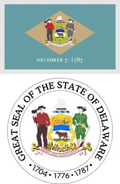 Delaware US State Flag and Coat of Arm Design Stock Illustration