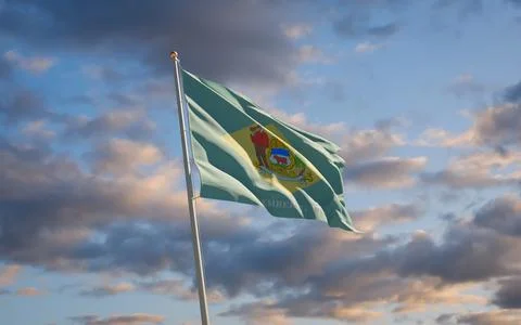 Delaware US State Flag at sky background Stock Photos