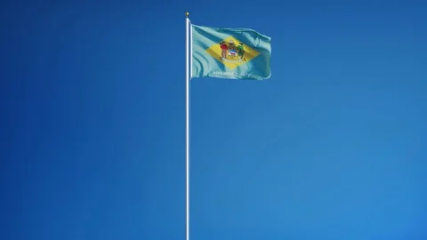 Delaware (U.S. state) flag in slow motion seamlessly looped with alpha Stock Footage 70145954