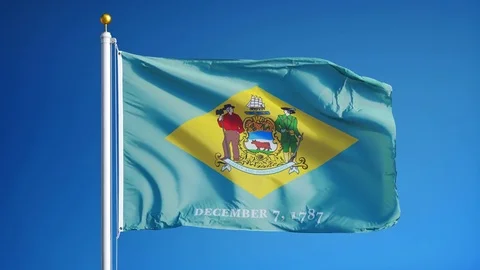 Delaware (U.S. state) flag in slow motion seamlessly looped with alpha Stock Footage