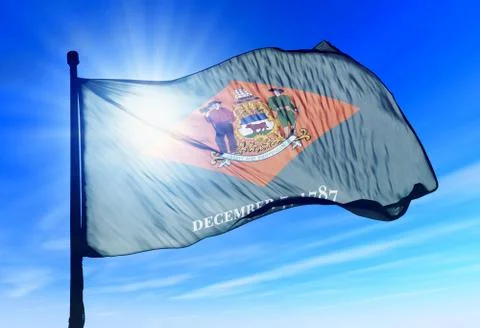 Delaware (usa) flag waving on the wind Illustrazione stock