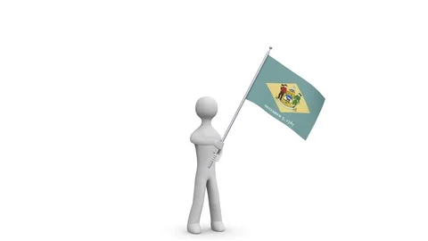 Delaware waving flag. 3d Man holding and waving Delaware flag. Loop. Alpha. Stock Footage 73669505