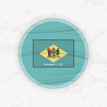 Delawarean Flag in a Circular Emblem Design, Abstract Round Sticker Illustr.. Stock Illustration