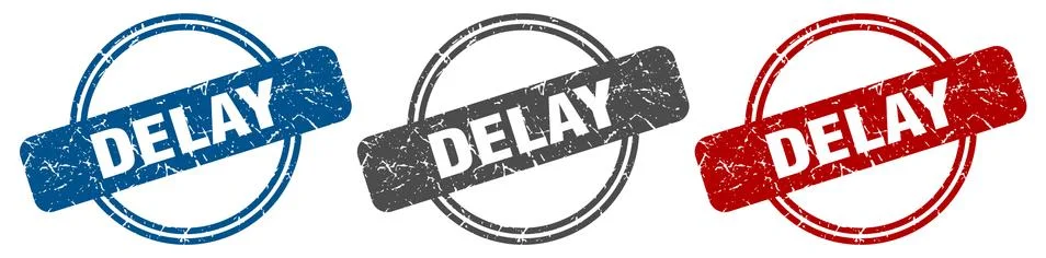 Delay stamp. delay sign. delay label set Stock Illustration