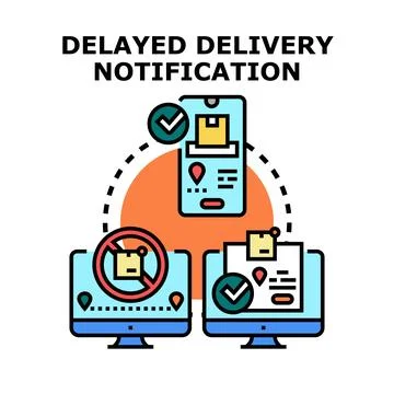 Delayed delivery notification tracking parcel shipment status Stock Illustration