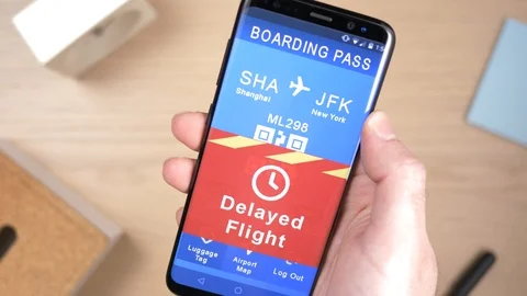Delayed Flight Warning Message on Smartphone Boarding App Stock Footage 101550698