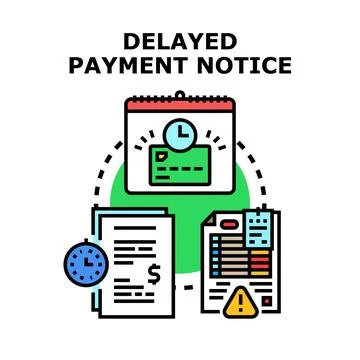 Delayed payment notice showing overdue financial obligations process Stock Illustration
