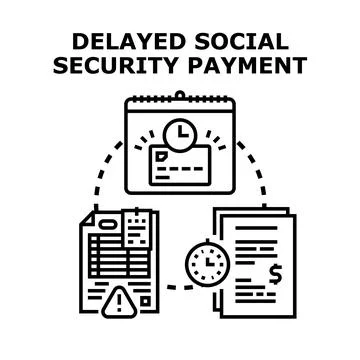 Delayed social security payment concept receiving pension assistance Stock Illustration